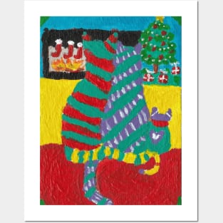 Abstract Christmas cat Holiday art Posters and Art